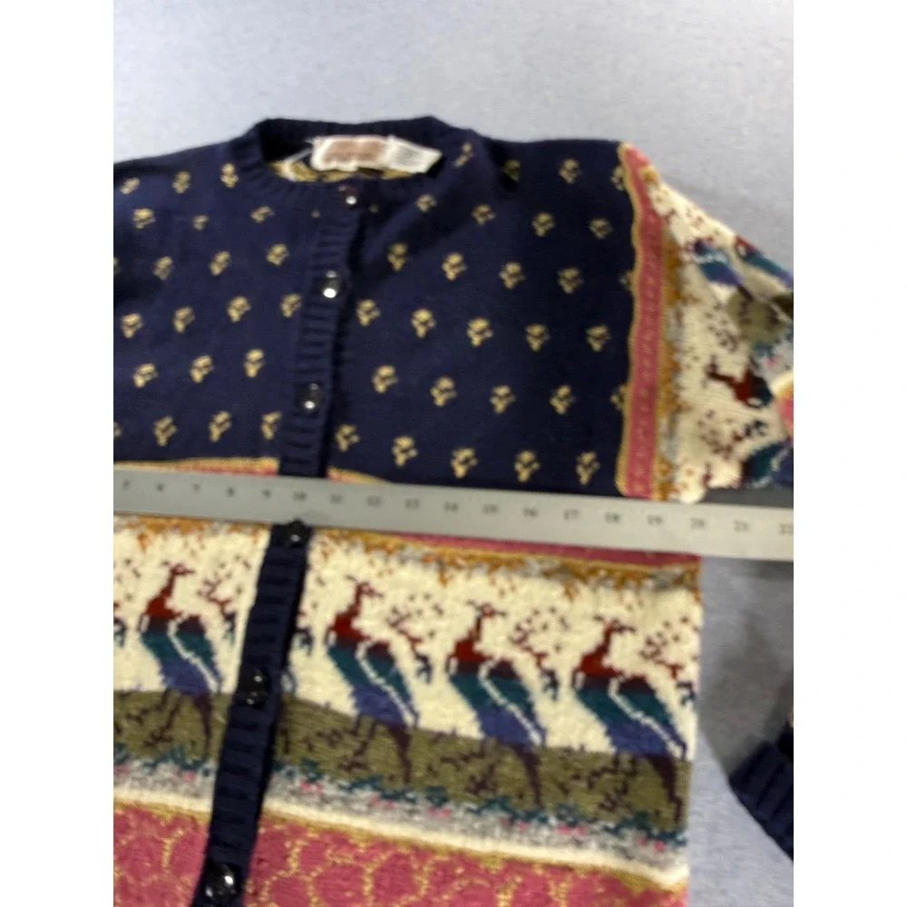 Vintage 80s The Import Workshop Bird Novelty Cardigan Sweater Navy Blue Small